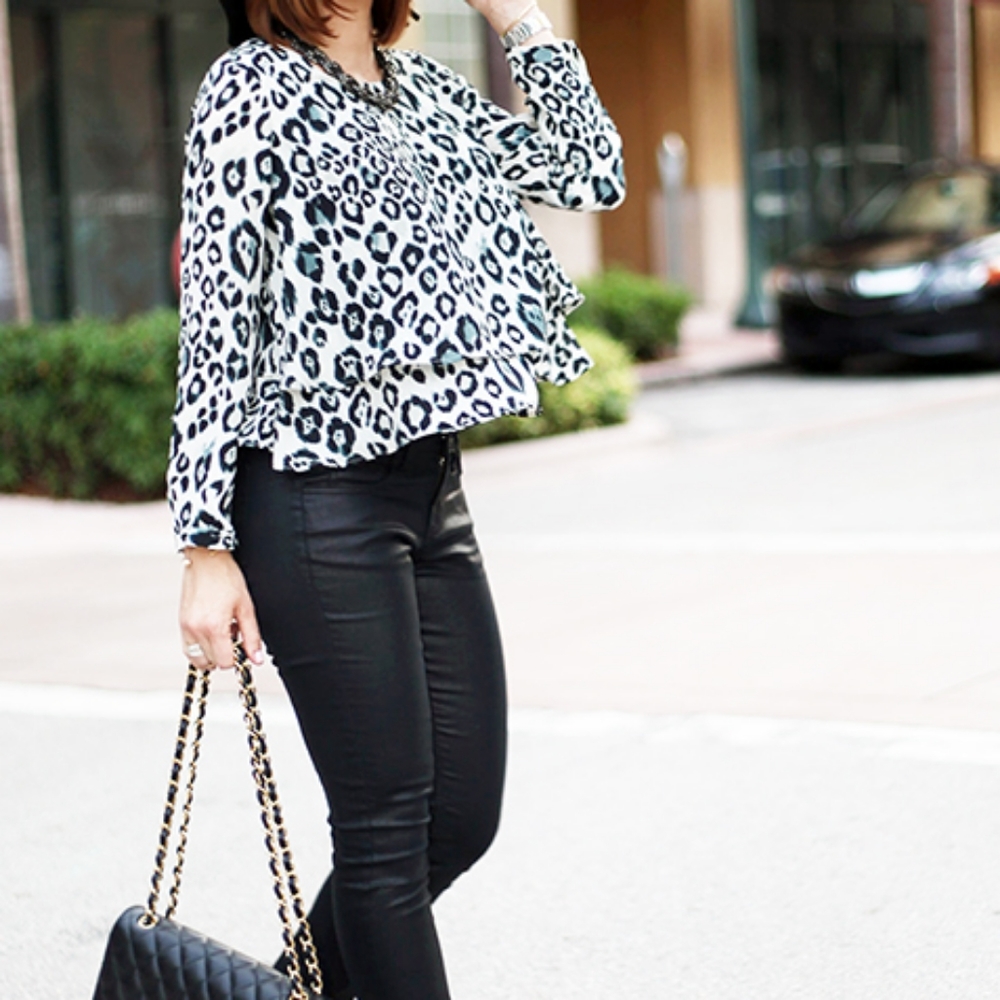 ZARA BASIC LEOPARD ANIMAL PRINT BLOUSE